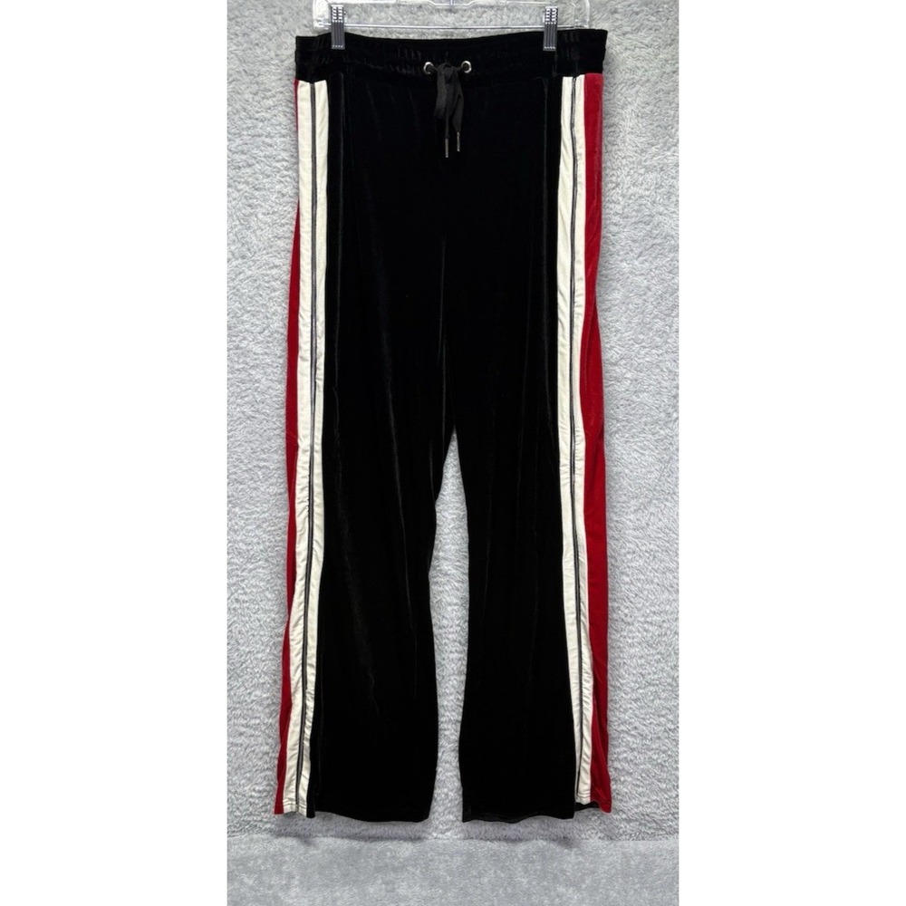 Womens Track Pants Large Velour 3 Stripe Black Red Zipper Leg Athletic Better Be